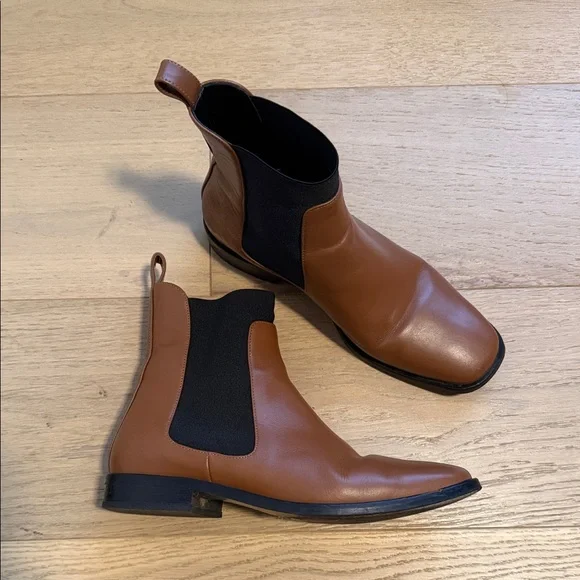 Everlane Brown leather square toe Chelsea Leather boots 7.5 - Picture 1 of 7